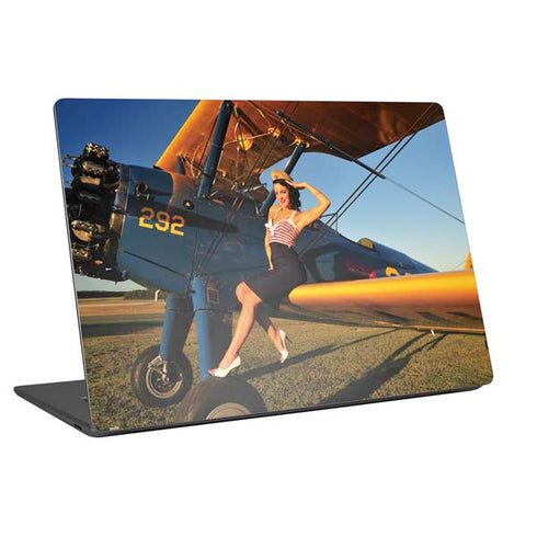 1940s Pin-Up On Stearman Biplane Universal Laptop 16.6in (13.4 x 9.7in) Skin